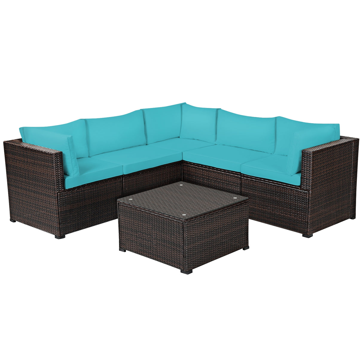 6 Pieces Patio Furniture Sofa Set with Cushions for Outdoor-Navy