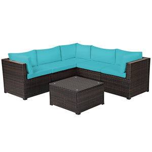 6 Pieces Patio Furniture Sofa Set with Cushions for Outdoor-Navy