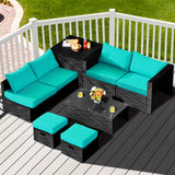 8 Pieces Patio Rattan Storage Table Furniture Set-Off White