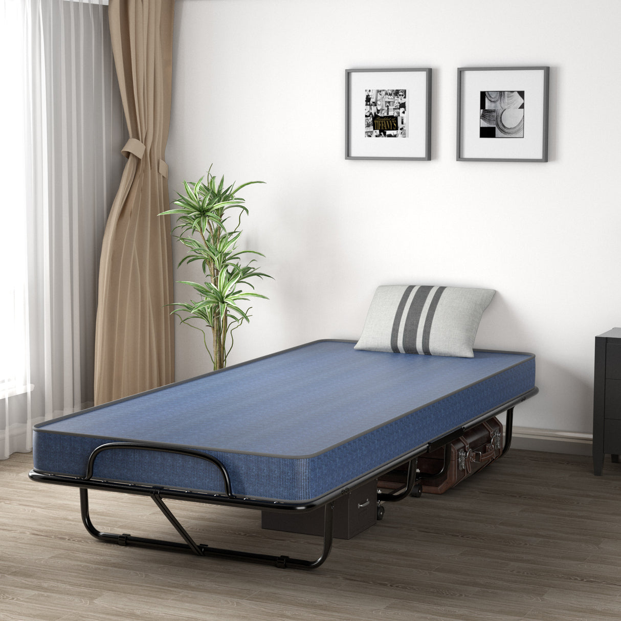 Rollaway Guest Bed with Sturdy Steel Frame and Memory Foam Mattress Made in Italy-Navy