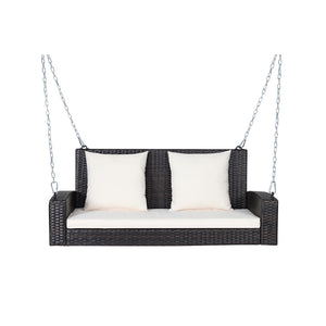 2-Person Patio Rattan Porch Swing with Cushions-Turquoise