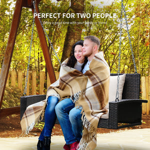 2-Person Patio Rattan Porch Swing with Cushions-Turquoise