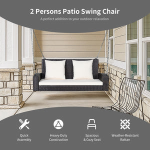 2-Person Patio Rattan Porch Swing with Cushions-Turquoise