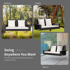 2-Person Patio Rattan Porch Swing with Cushions-Turquoise