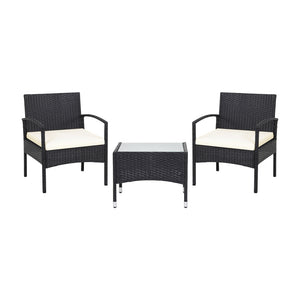3 Pieces Patio Wicker Rattan Furniture Set with Cushion for Lawn Backyard
