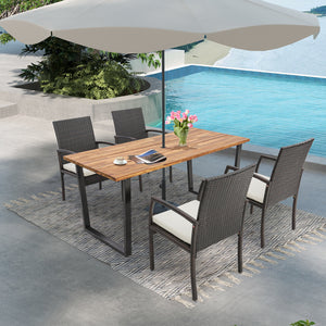 6-Person Acacia Wood Outdoor Dining Table with 2 Inch Umbrella Hole