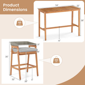 5 Pieces Patio Counter Height Bar Set with 4 Cushioned Barstools