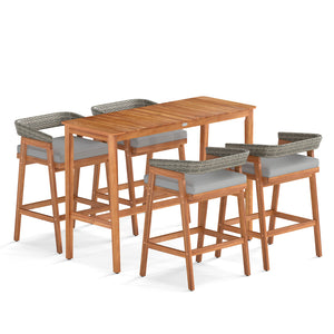 5 Pieces Patio Counter Height Bar Set with 4 Cushioned Barstools