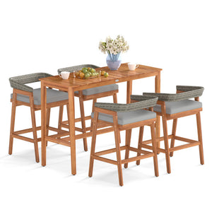 5 Pieces Patio Counter Height Bar Set with 4 Cushioned Barstools