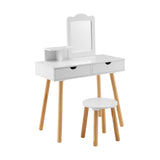 Kid Vanity Table Chair Set with Mirror and 2 Large Storage Drawers-White