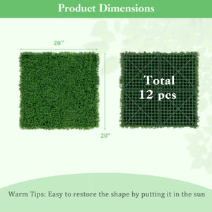 12 Pieces 20 x 20 inches Artificial Grass Wall Panels for Garden Yard Balcony-Green
