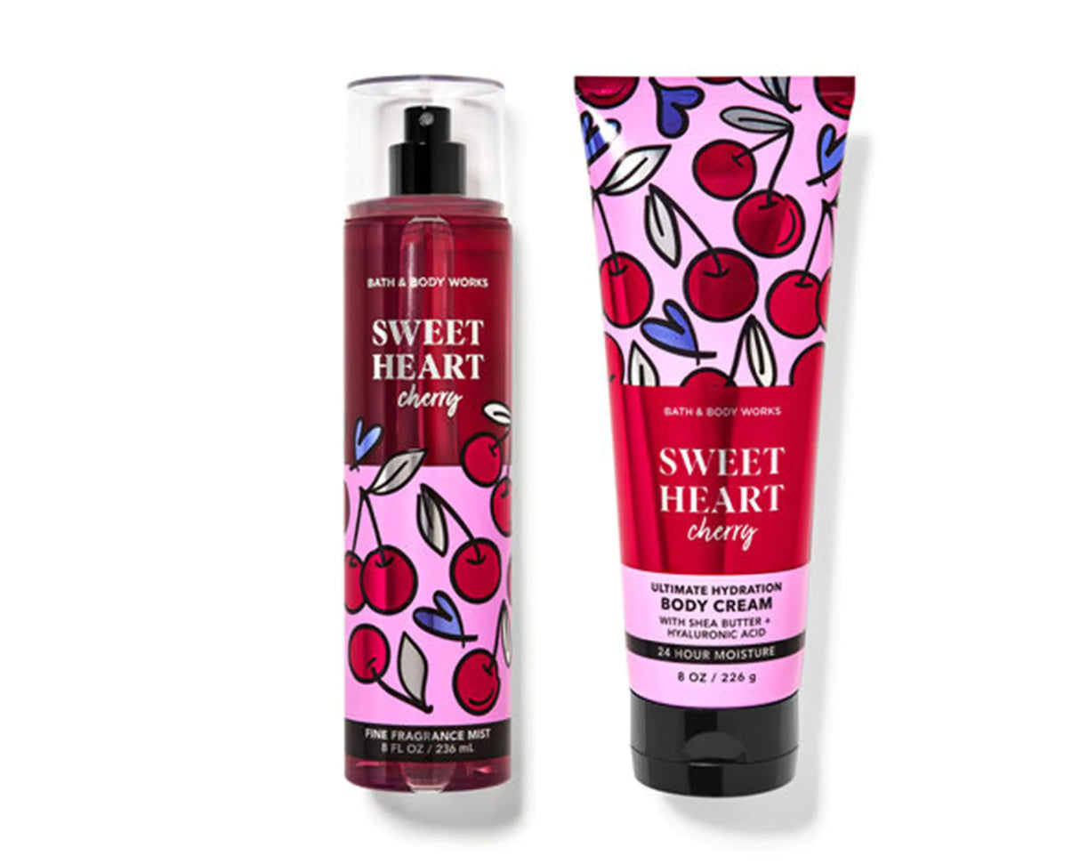 BBW - Bath and Body - SweetHeart Cherry - 2 pc Bundle - Duo - Fine Fragrance Mist 8 oz. ULtimate Hydration Body Cream 8 oz. - 2 Piece Set