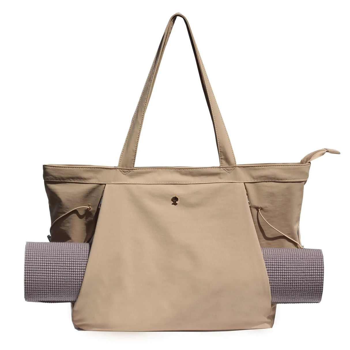 ESVAN Yoga Tote Bag for Women Shoulder Bags Drawstring for Office Workout Travel Carryall Pilates Gym and Beach (Khaki)