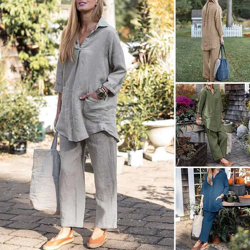 2023 Elegant Casual Loose Shirt and Wide Leg Pants Set