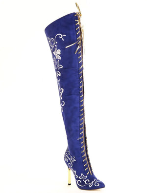 Elegant Embroidered Over The Knee Stiletto Boots