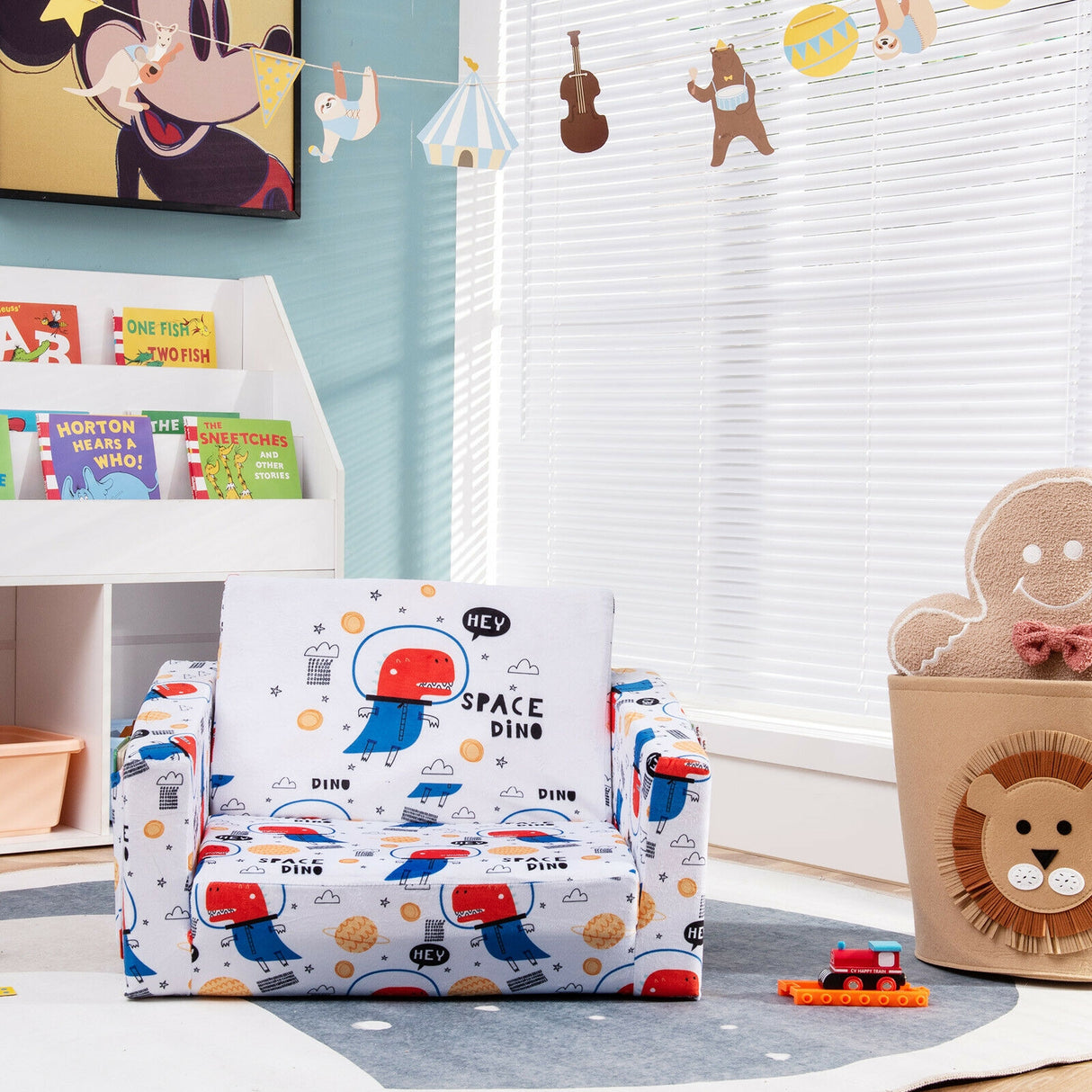 2-in-1 Convertible Kids Sofa with Velvet Fabric-Multicolor