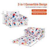 2-in-1 Convertible Kids Sofa with Velvet Fabric-Multicolor