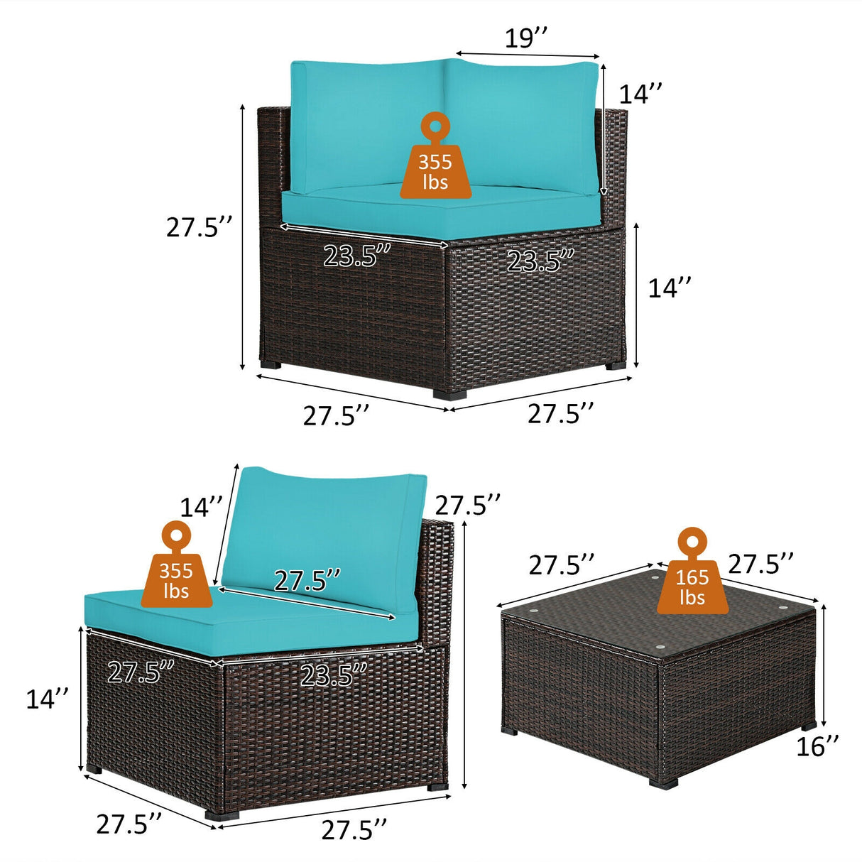 6 Pieces Patio Furniture Sofa Set with Cushions for Outdoor-Navy