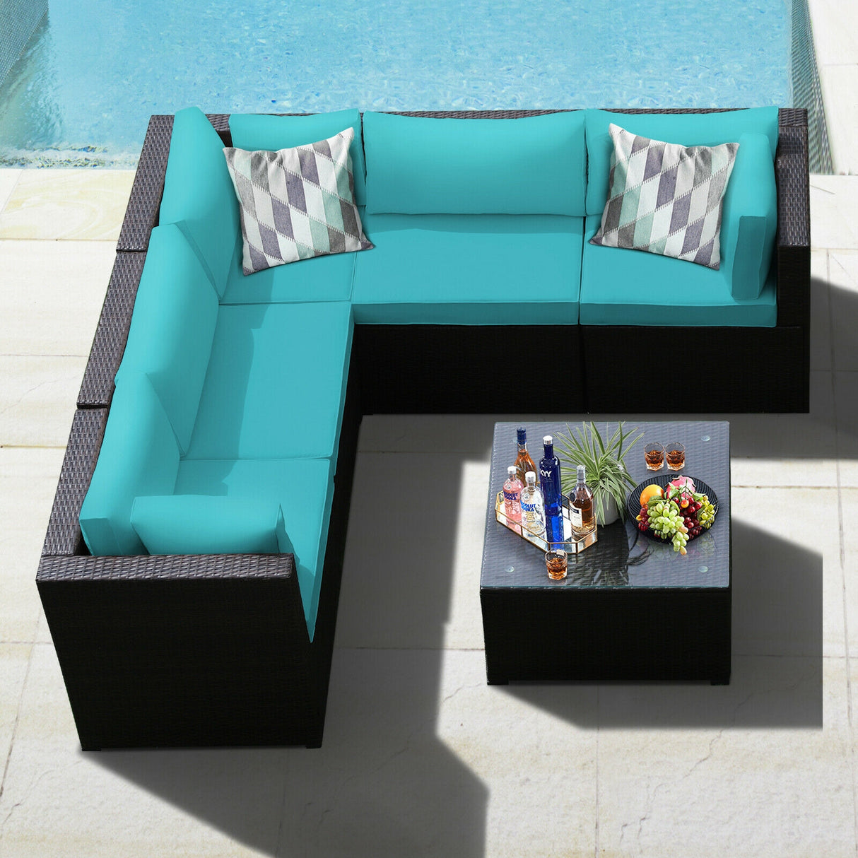 6 Pieces Patio Furniture Sofa Set with Cushions for Outdoor-Navy