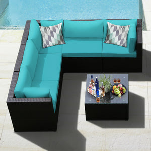 6 Pieces Patio Furniture Sofa Set with Cushions for Outdoor-Navy