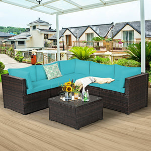 6 Pieces Patio Furniture Sofa Set with Cushions for Outdoor-Navy