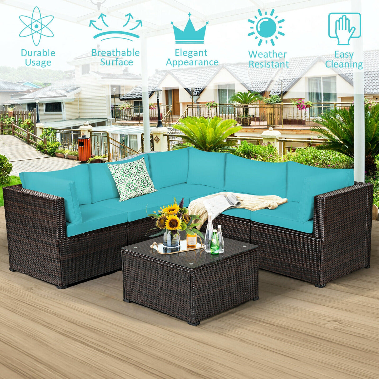 6 Pieces Patio Furniture Sofa Set with Cushions for Outdoor-Navy