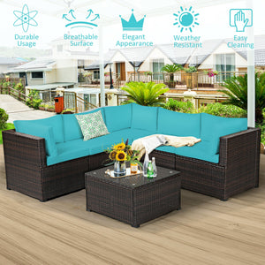 6 Pieces Patio Furniture Sofa Set with Cushions for Outdoor-Navy
