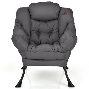 Modern Polyester Fabric Lazy Chair with Steel Frame and Side Pocket-Beige
