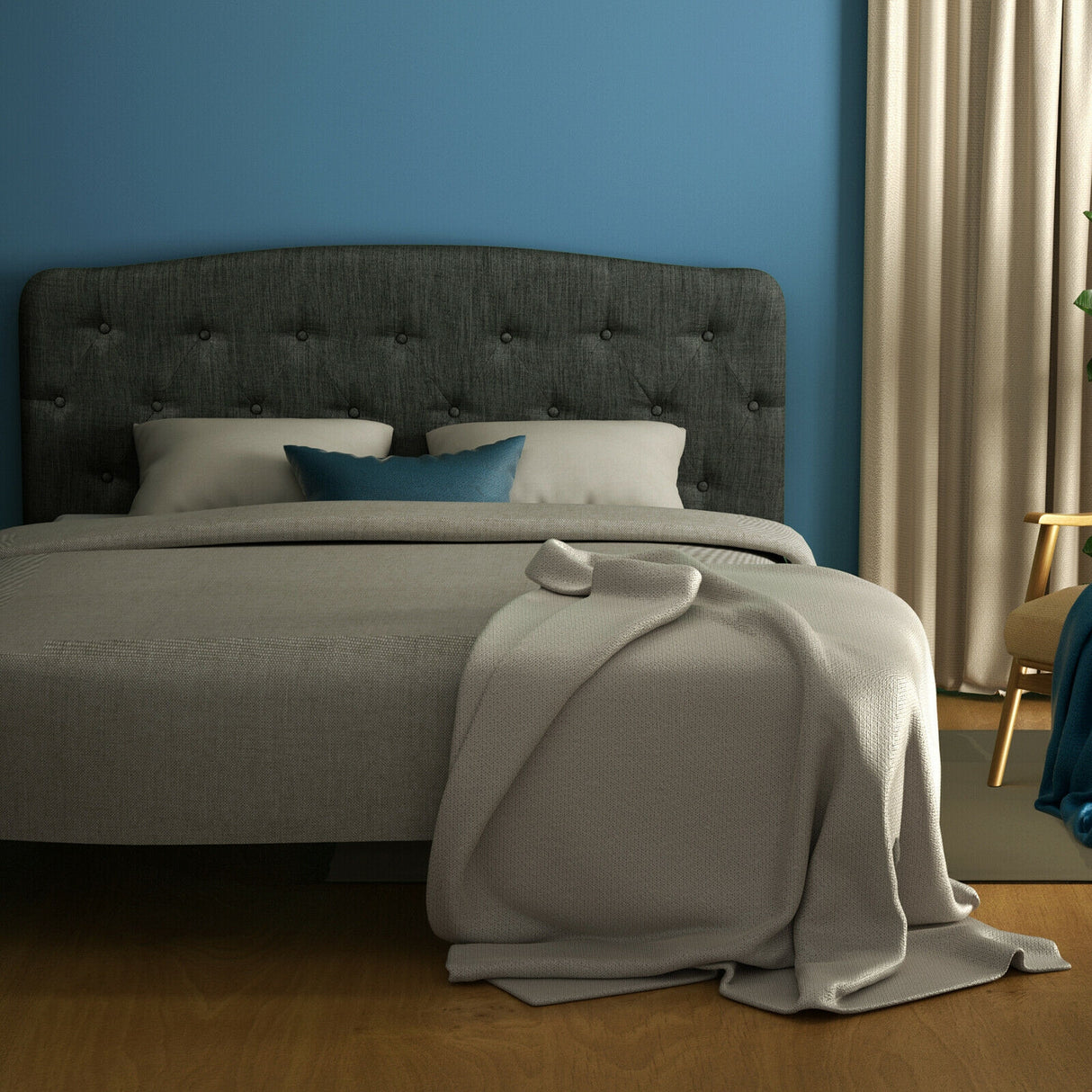 Faux Linen Headboard with Adjustable Heights-Light Gray