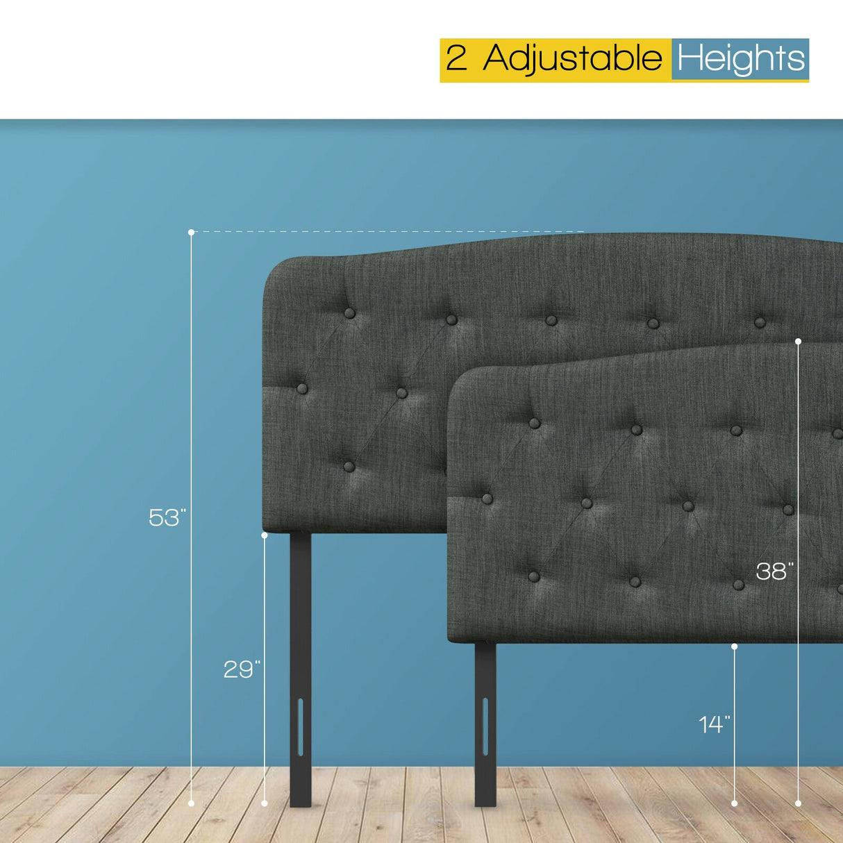 Faux Linen Headboard with Adjustable Heights-Light Gray