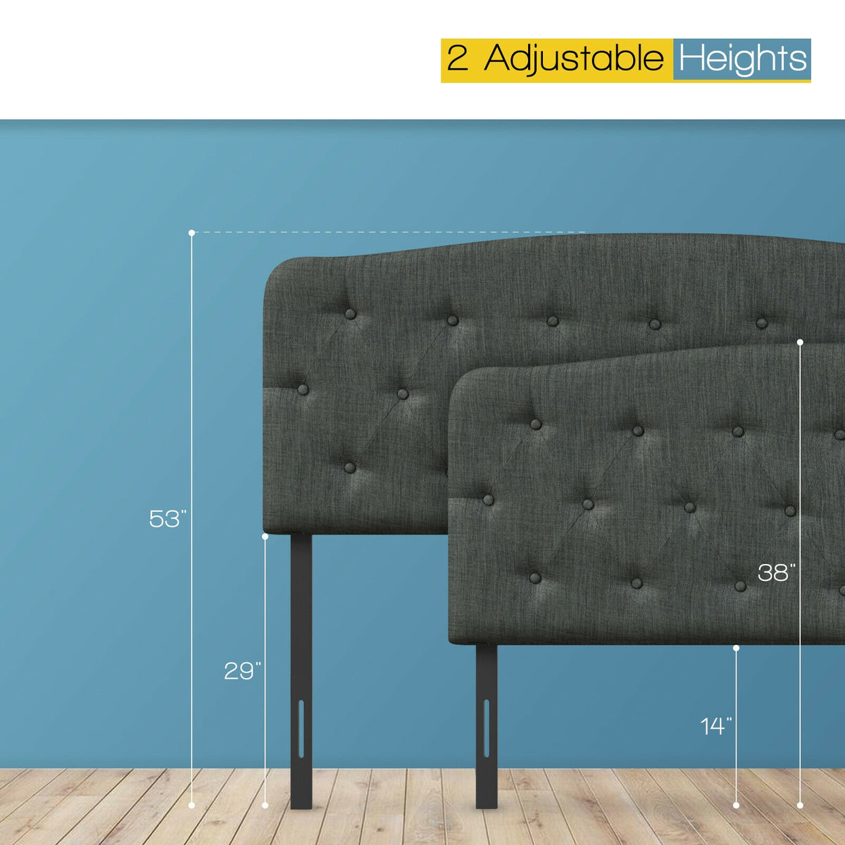 Faux Linen Headboard with Adjustable Heights-Dark Gray