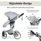 Folding Aluminum Infant Reversible Stroller with Diaper Bag-Beige