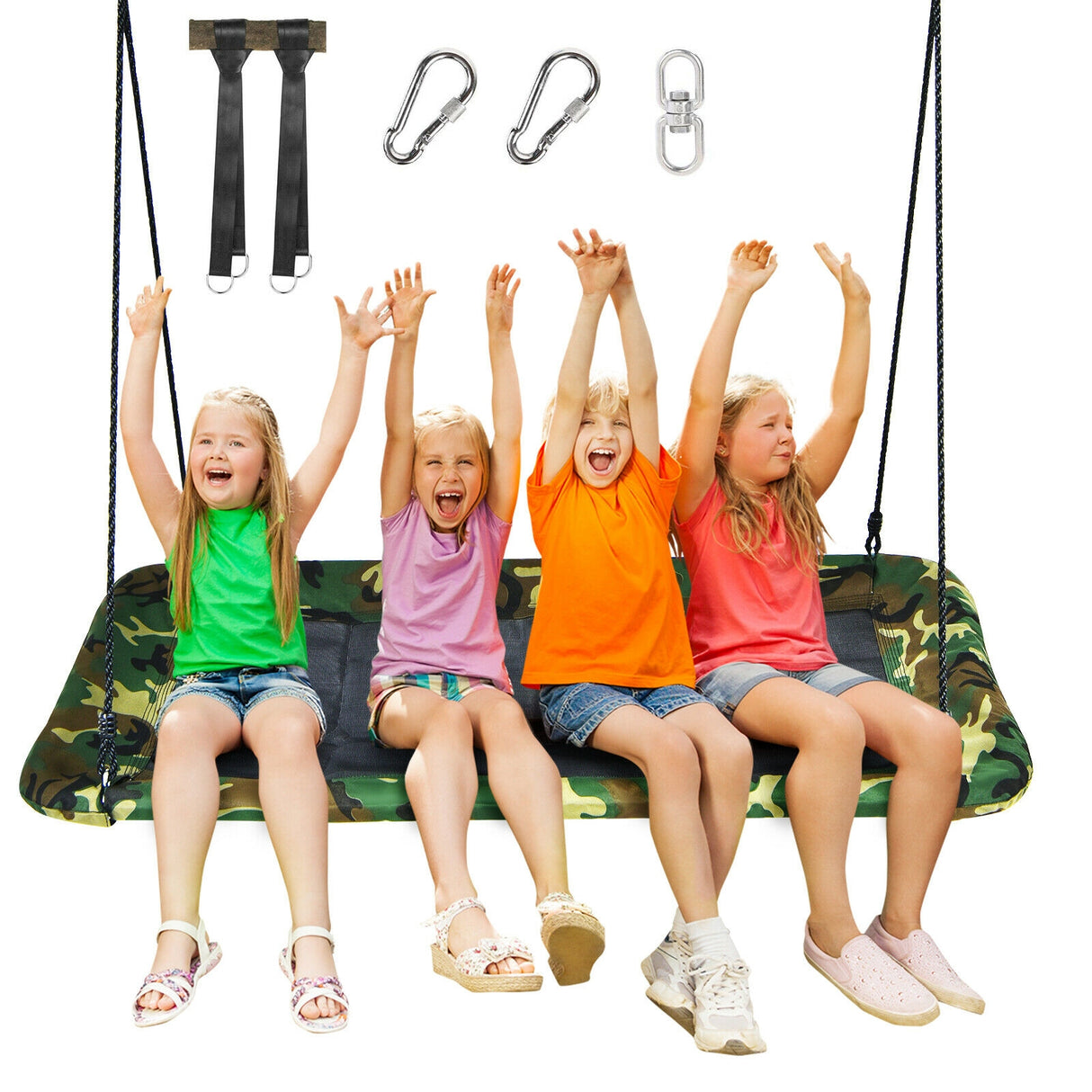 60 Inches Platform Tree Swing Outdoor with  2 Hanging Straps-Multicolor