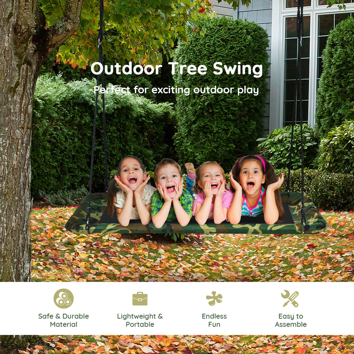 60 Inches Platform Tree Swing Outdoor with  2 Hanging Straps-Multicolor
