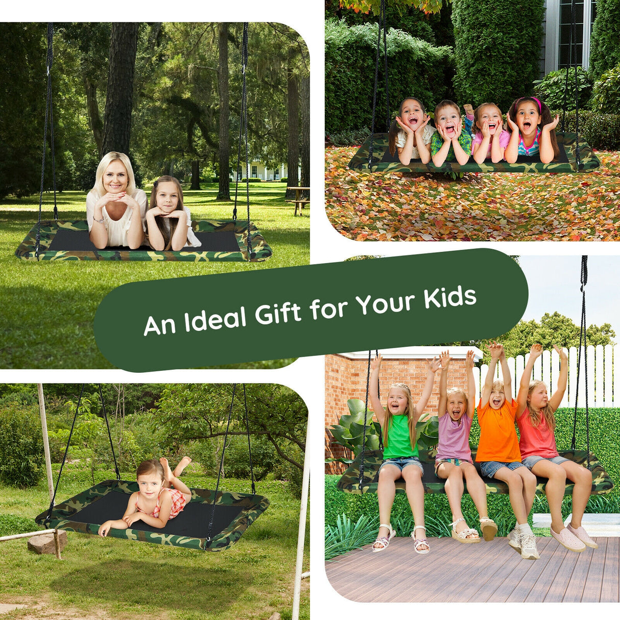 60 Inches Platform Tree Swing Outdoor with  2 Hanging Straps-Multicolor