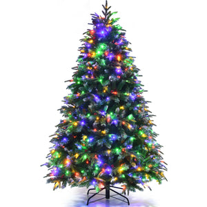 Pre-Lit Snowy Christmas Hinged Tree with Flash Modes and Multi-Color Lights-6 ft