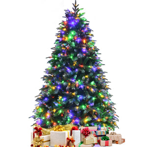 Pre-Lit Snowy Christmas Hinged Tree with Flash Modes and Multi-Color Lights-6 ft