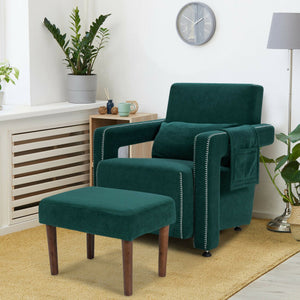 Modern Berber Fleece Single Sofa Chair with Ottoman and Waist Pillow-Green
