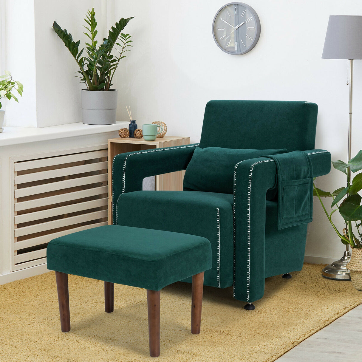 Modern Berber Fleece Single Sofa Chair with Ottoman and Waist Pillow-Blue