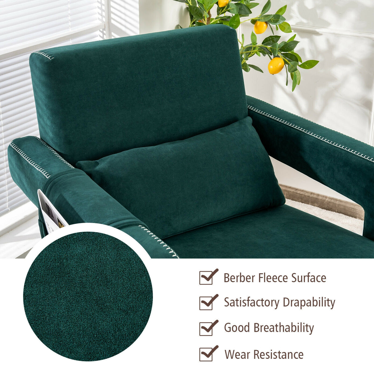 Modern Berber Fleece Single Sofa Chair with Ottoman and Waist Pillow-Blue