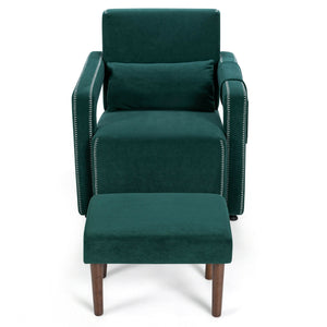 Modern Berber Fleece Single Sofa Chair with Ottoman and Waist Pillow-Blue