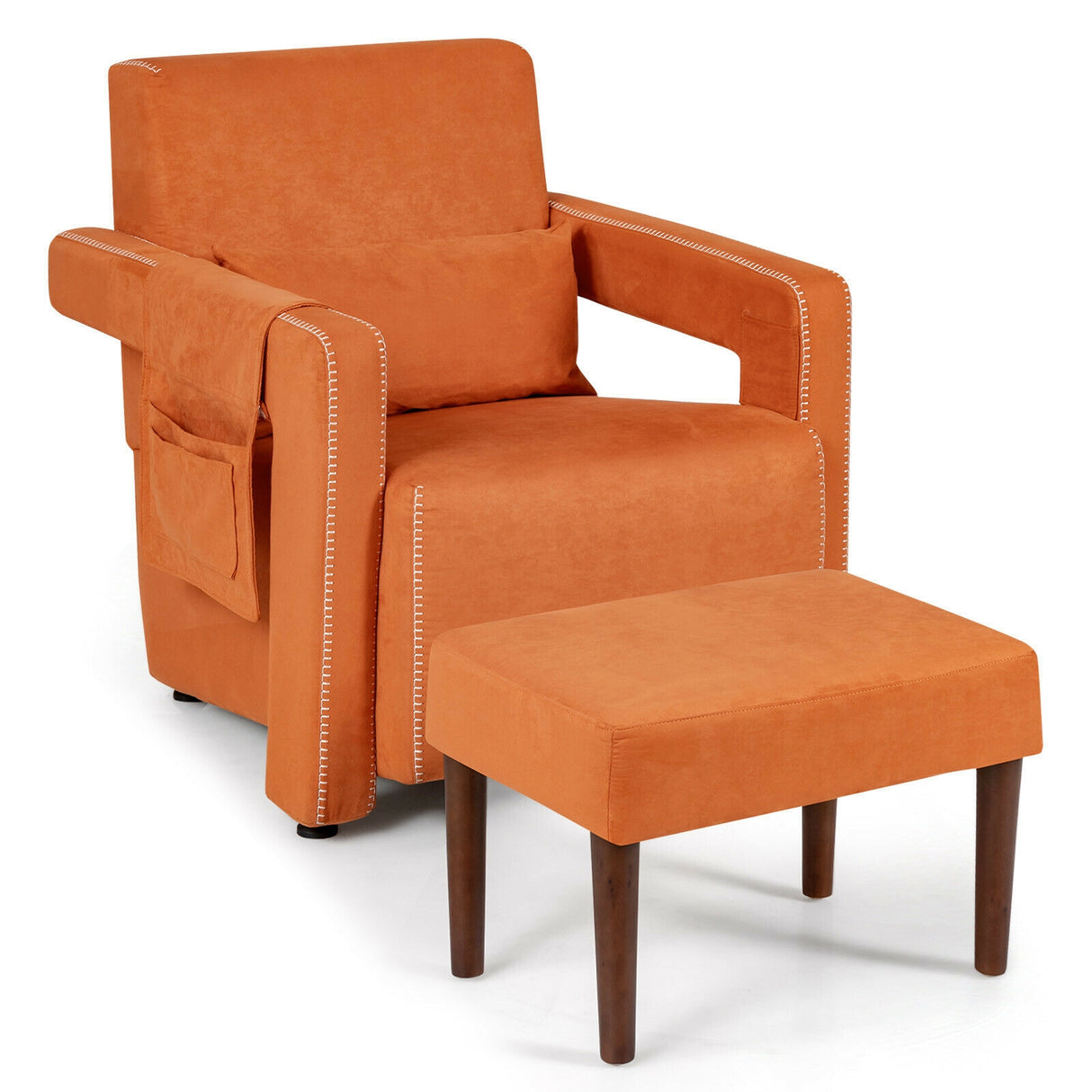 Modern Berber Fleece Single Sofa Chair with Ottoman and Waist Pillow-Blue