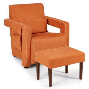 Modern Berber Fleece Single Sofa Chair with Ottoman and Waist Pillow-Blue