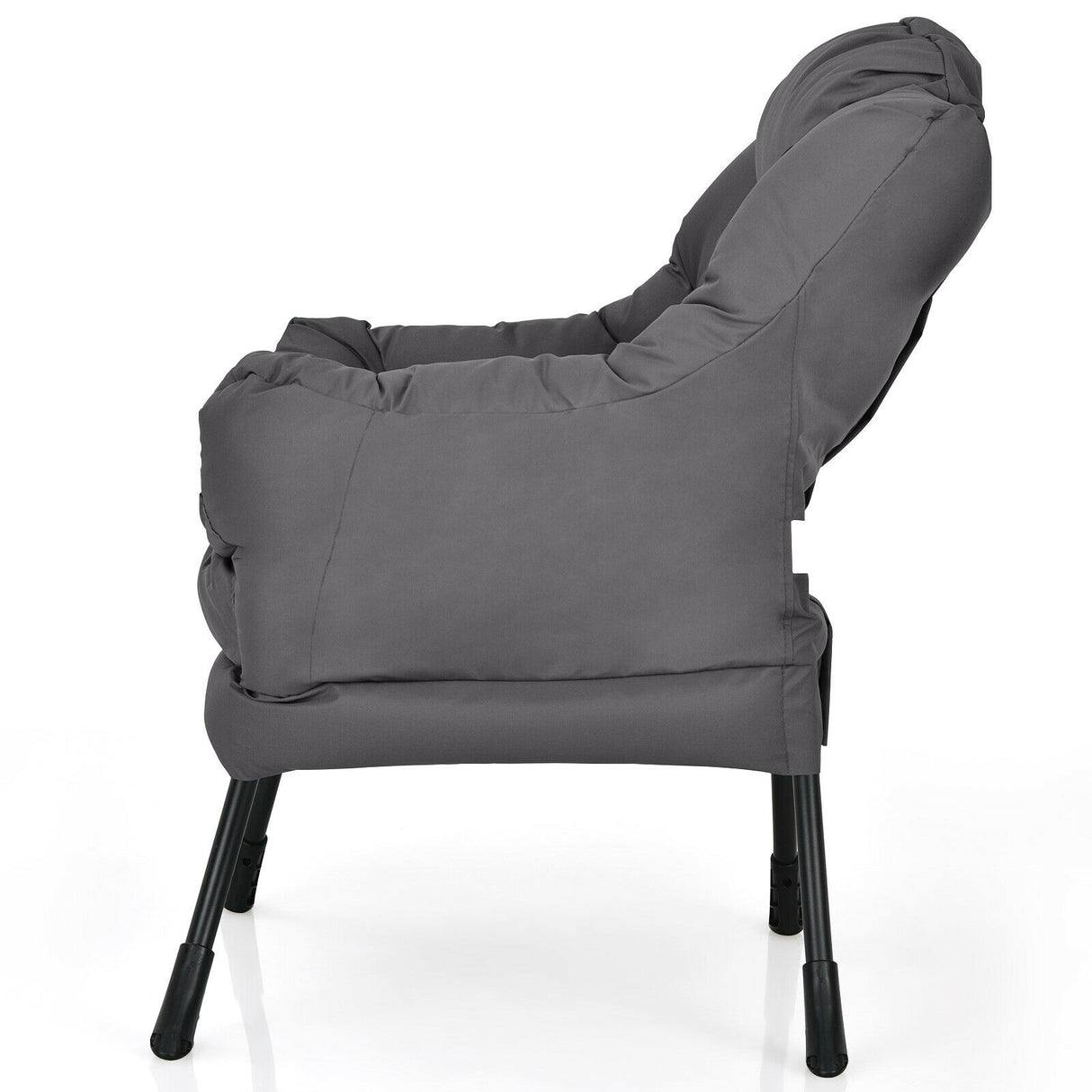Modern Polyester Fabric Lazy Chair with Steel Frame and Side Pocket-Beige