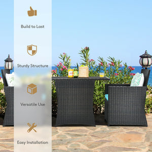 3 Pieces Patio Rattan Furniture Set with Cushion and Sofa Armrest-Red