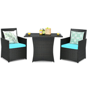 3 Pieces Patio Rattan Furniture Set with Cushion and Sofa Armrest-Red