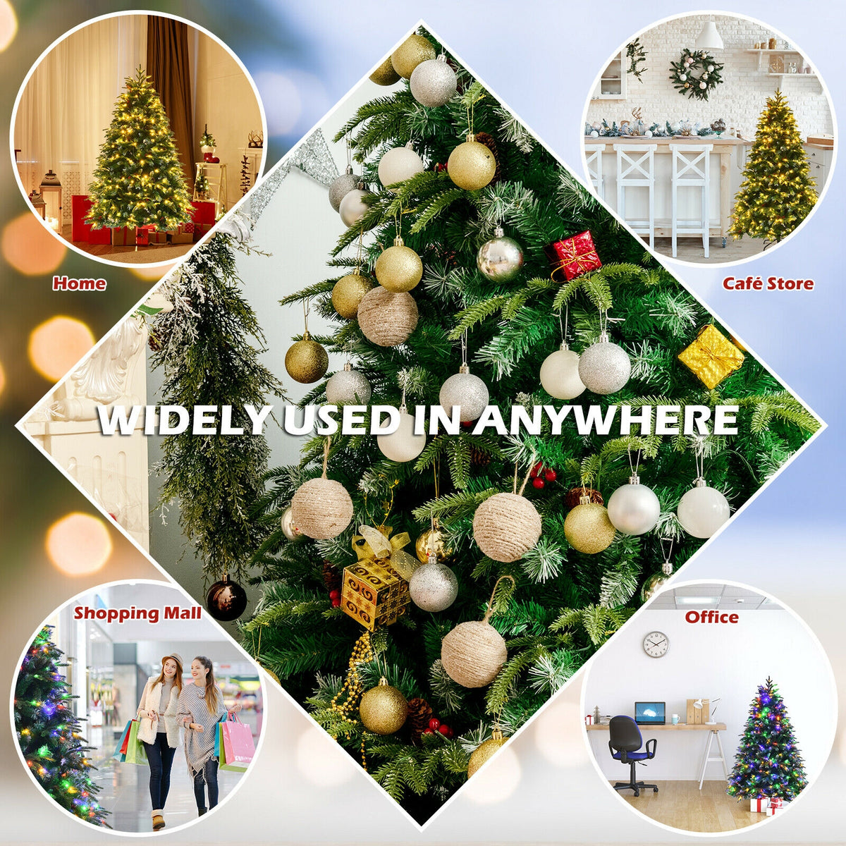 Pre-Lit Snowy Christmas Hinged Tree with Flash Modes and Multi-Color Lights-5 ft