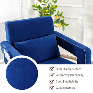 Modern Berber Fleece Single Sofa Chair with Ottoman and Waist Pillow-Blue