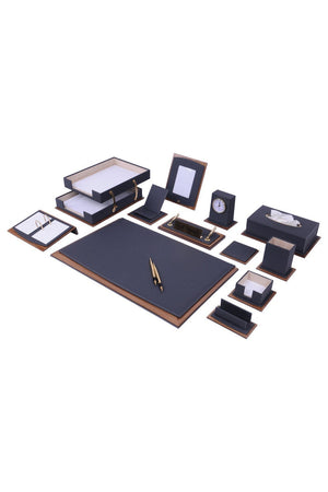 MOOG Star Lux Leather Desk Set -Walnut Wood Combination - Green -14 PCS