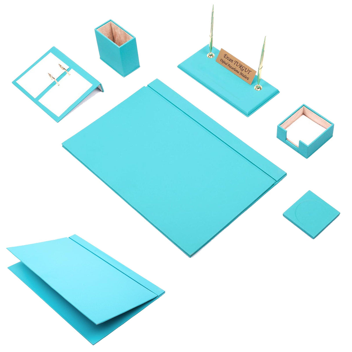 MOOG Leather Desk Set-8 Accessories - White - 8 PCS